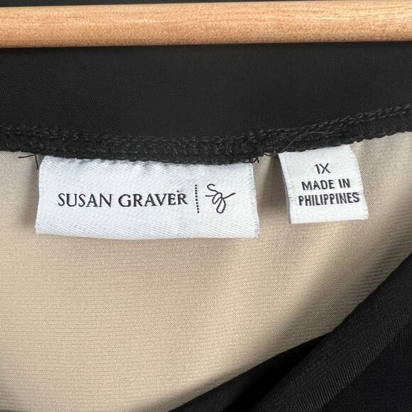 Susan Graver Women's 1X Tunic Top Colorblock‎ Stretch Knit 3/4 Sleeve Career - Picture 5 of 10